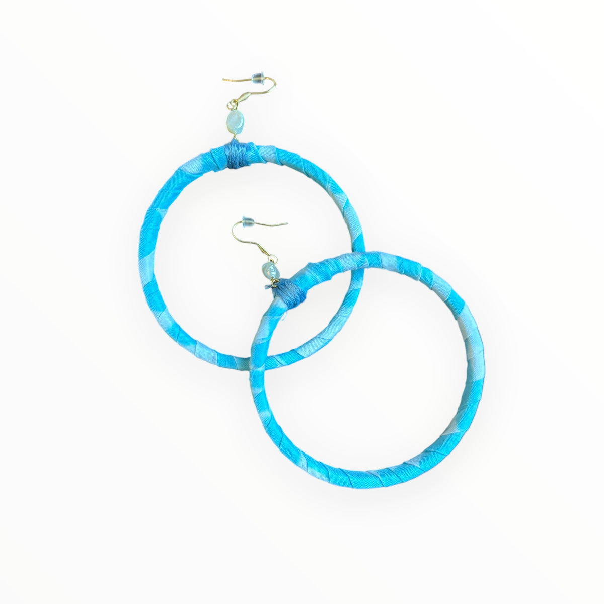 Blue Hand Blockprinted Fabric Earrings | 7cm hoops