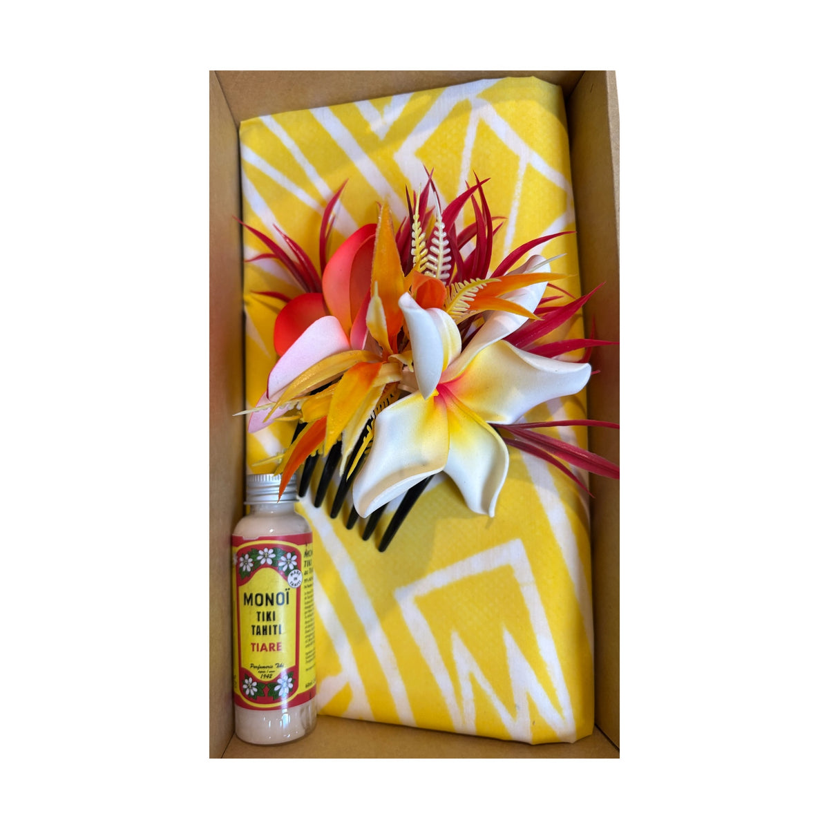 Island Glow Gift Set - Sunrise | 60ml Tahitian Monoi Oil, Handmade Hair Comb & Island Sorbet Sarong