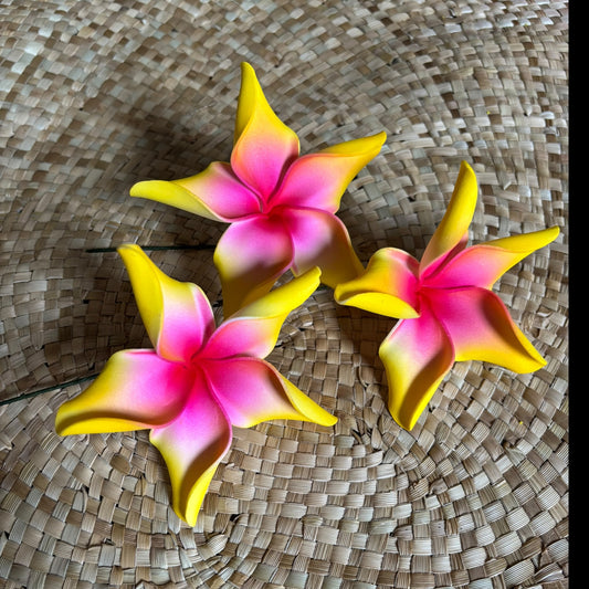 Utuko Yellow Pink Twisted Plumeria Ombre 2-tone Foam Flower Sei Siale 10cm