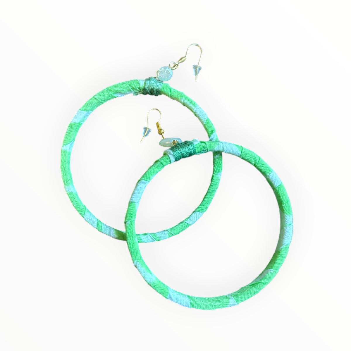 Lime Hand Blockprinted Fabric Earrings | 7cm hoops