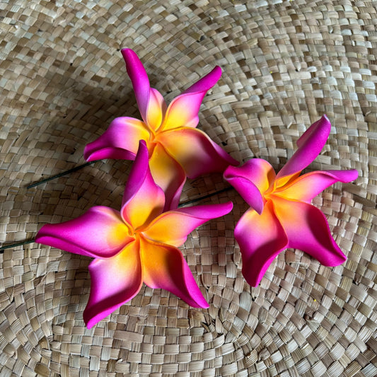 Utuko Pink Yellow Twisted Plumeria Ombre 3-tone Foam Flower Sei Siale 10cm