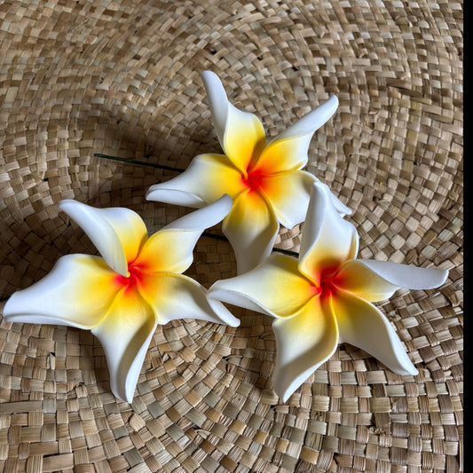 Utuko White Twisted Plumeria Ombre 3-tone Foam Flower Sei Siale 10cm