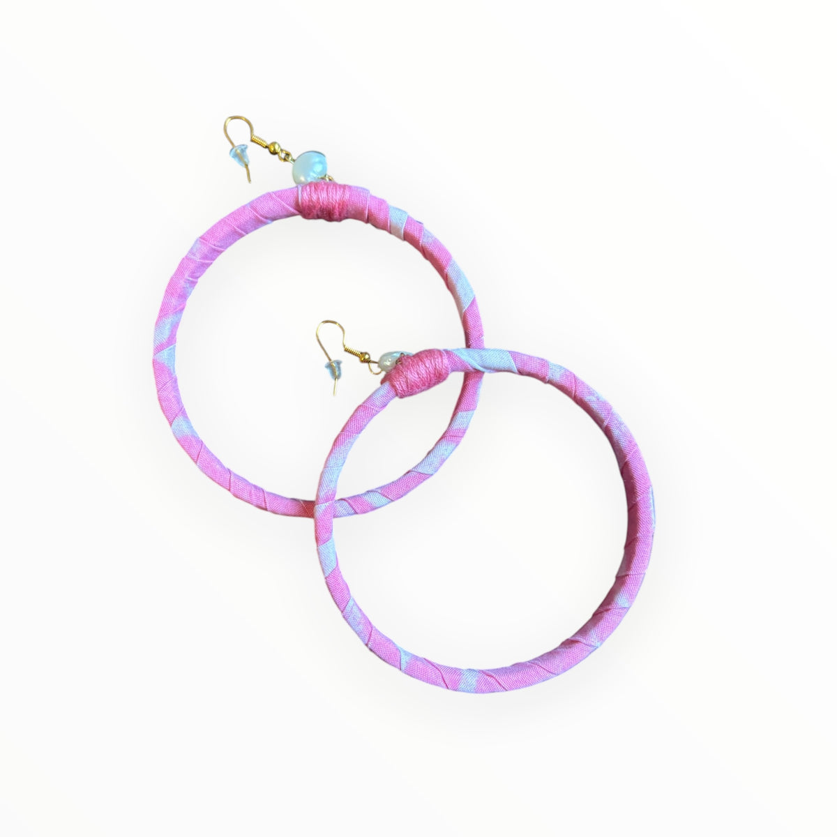 Pink Hand Blockprinted Fabric Earrings | 7cm hoops