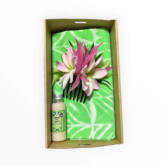 Island Glow Gift Set - Lime | 60ml Tahitian Monoi Oil, Handmade Hair Comb & Island Sorbet Sarong